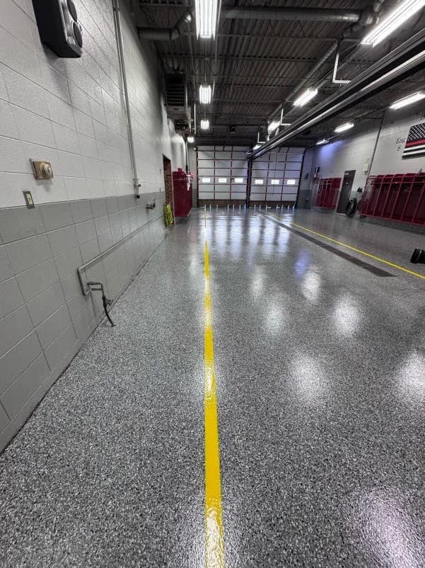 Indoor concrete floor coating in a St. Charles basement